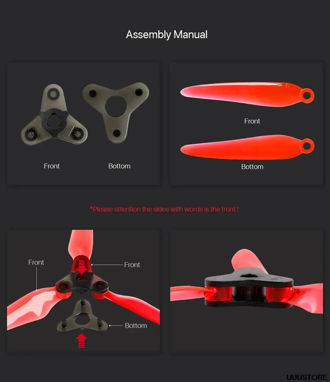 Assembly Manual Front Front Bottom Bottom #Please attention the sides with words is the front !