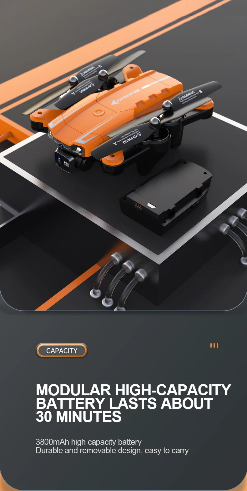 A5S Drone, high capacity battery lasts about 30 minutes 3800mah high