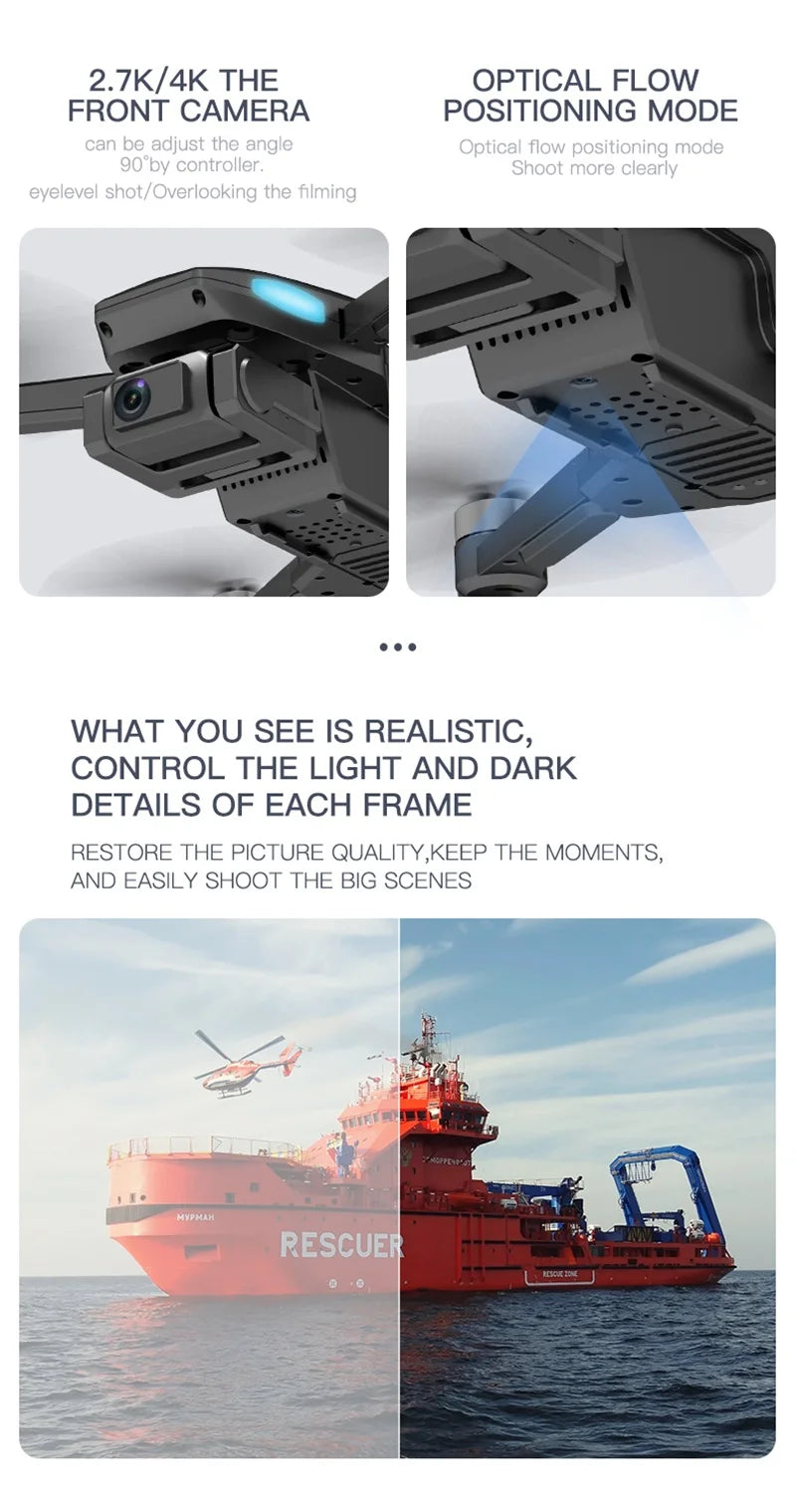 H851 GPS Drone - 4K HD Dual Camera Wifi Fpv 2-Axis RC Helicopter Height Hold Headless Mode Professional Foldable Quadcopter RC Toy Professional Camera Drone 23 H851 GPS Drone, 2.7k/4k THE OPTICAL FLOW FRONT CAMERA POS