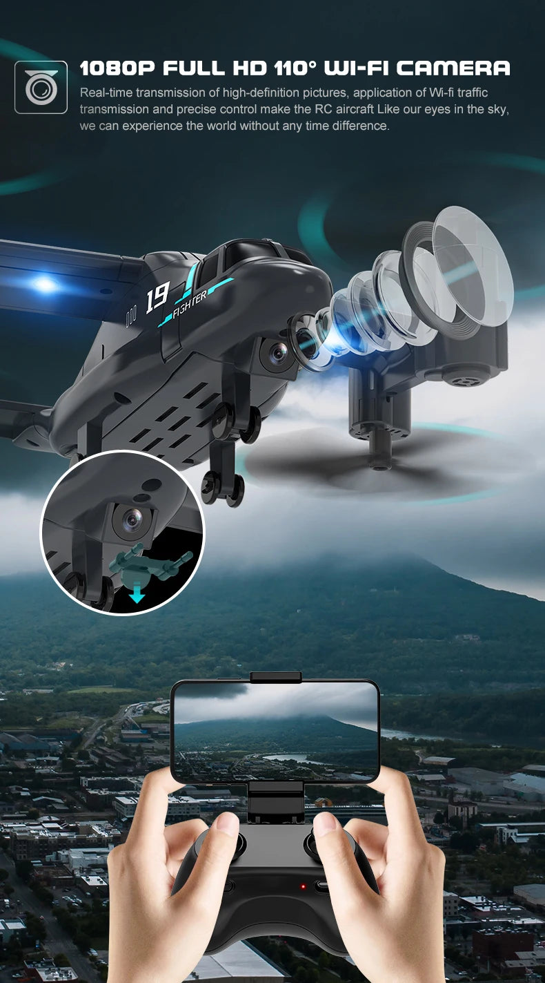 LM19 New 2-in-1 Drone, 1o8oP FUL HD 110' Wi-fi Canera Real-time