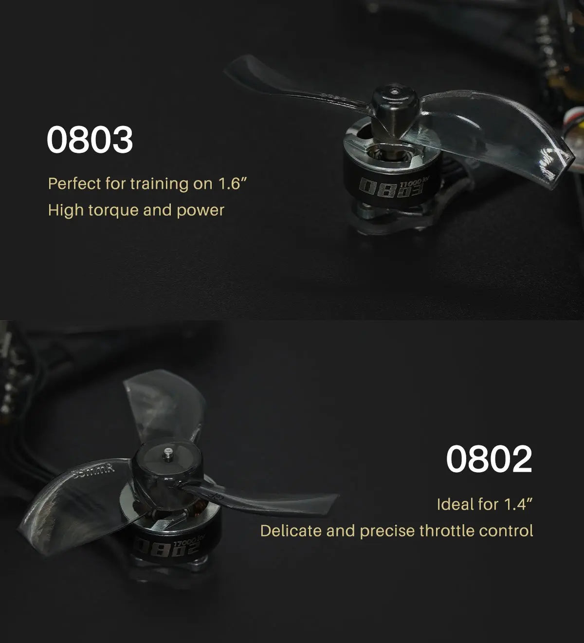 GEPRC SPEEDX2 0802 17000KV/22000KV Brushless Motor - Suitable For DIY RC FPV Quadcopter Drone Accessories Replacement Parts 12 GEPRC SPEEDX2 0802 17000KV/22000KV Brushless Motor, 0803 Perfect for training on 1.6" D3 High torque and power 0802 Ideal for