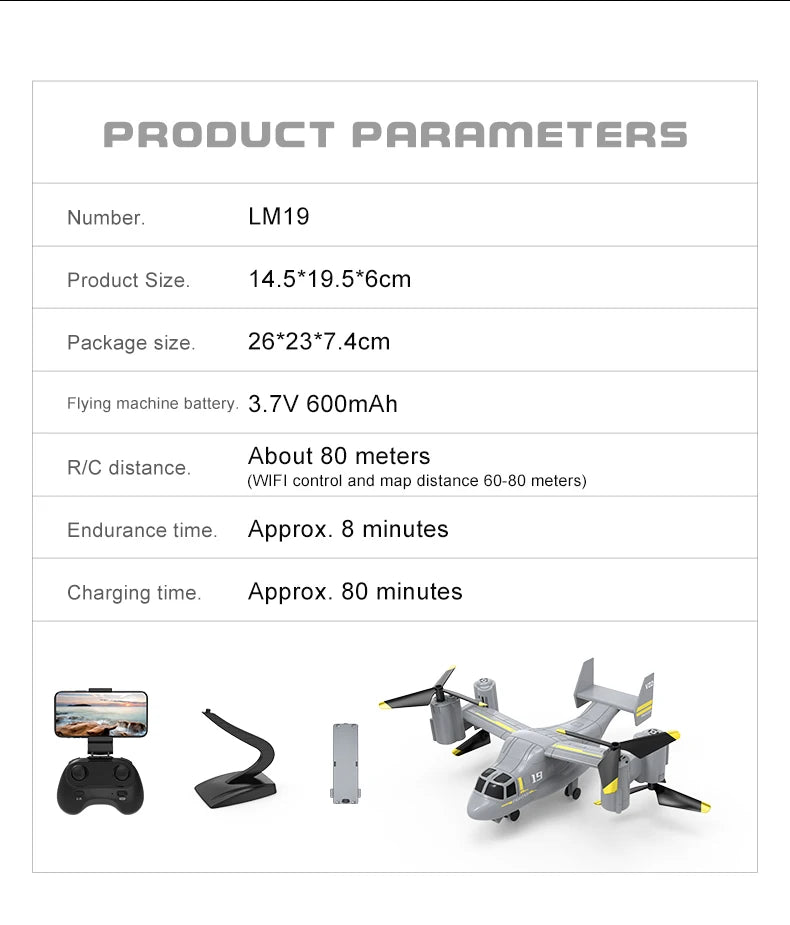 LM19 New 2-in-1 Drone, 3.7V 600mAh About 80 meters RIC distance_ (WIFE control map distance 60