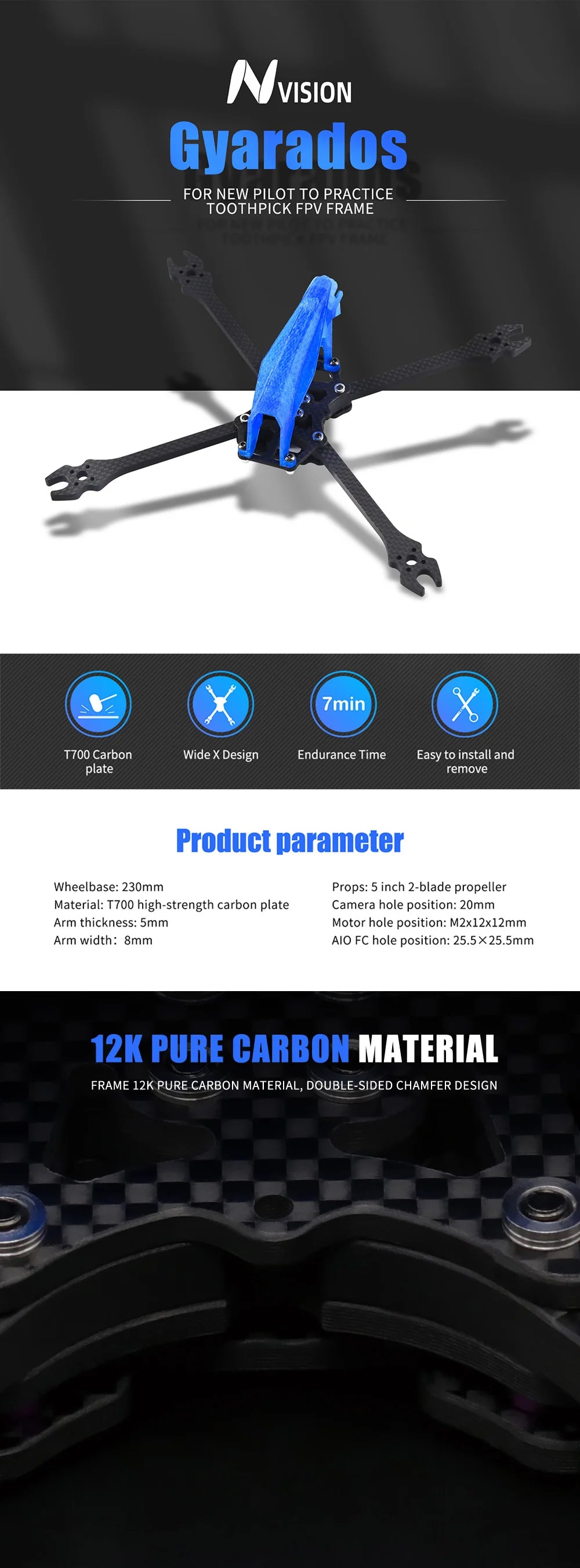 5inch FPV Frame Kit, Gyarados FOR NEW PILOT TO PRACTICE TOOTHPICK FPV