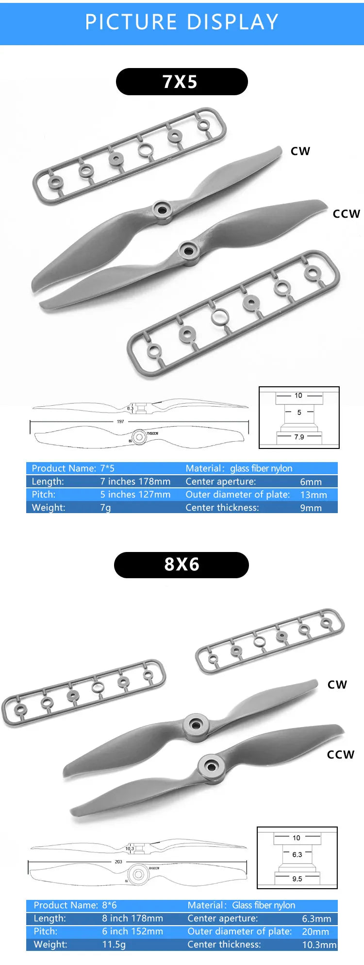 7*5 Material :glass fiber nylon Length: 7 inches 178mm Center
