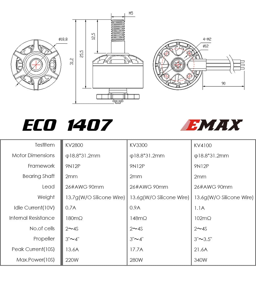 EMAX ECO 1407 Micro Series 2~4S 3300KV 4100KV Brushless Motor For FPV Racing Drone RC Drone Quadcopter Parts 9 EMAX ECO 1407 Micro Series