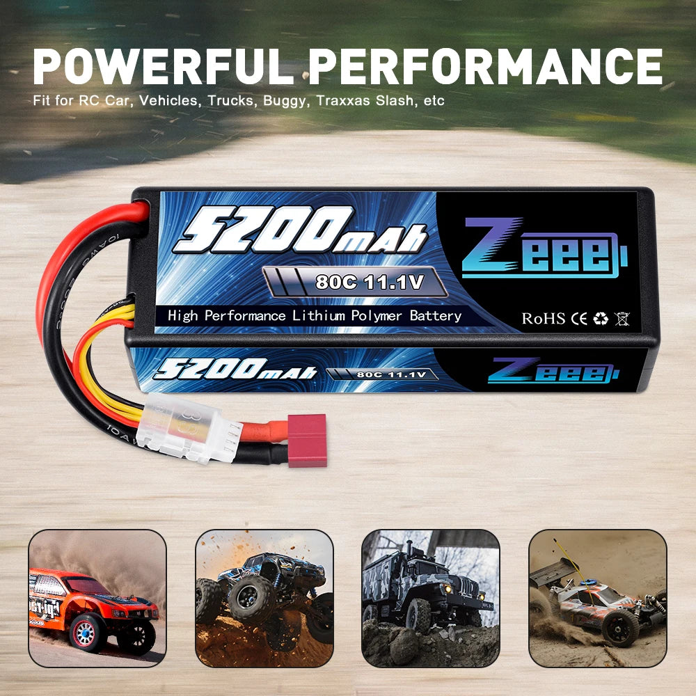 Zeee 11.1V 80C 5200mAh 3S Lipo Battery, EzOpzat BEB 8OC 11.1V High Performance Lithium Poly