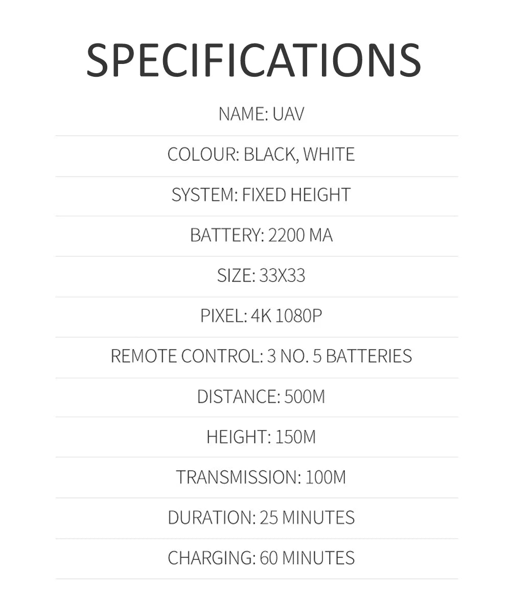 RC Drone FPV Quadcopter UAV with ESC Camera 4K HD Profesional Wide-Angle Aerial Photography Long Life Remote Control Helicopter 38 RC Drone, specifications name: uav colour: black, white system: