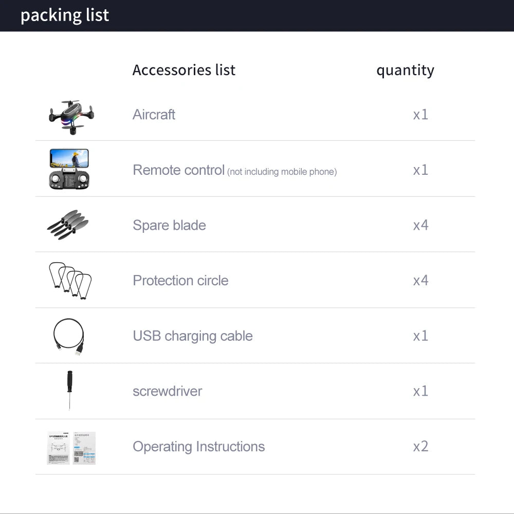 packing list quantity aircraft xl spare blade x4 protection circle