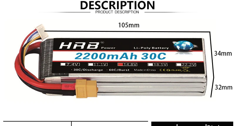 2PCS HRB Lipo Battery, PRODUCT DESCRIPTION 105mm HRB F Polv Enn 2