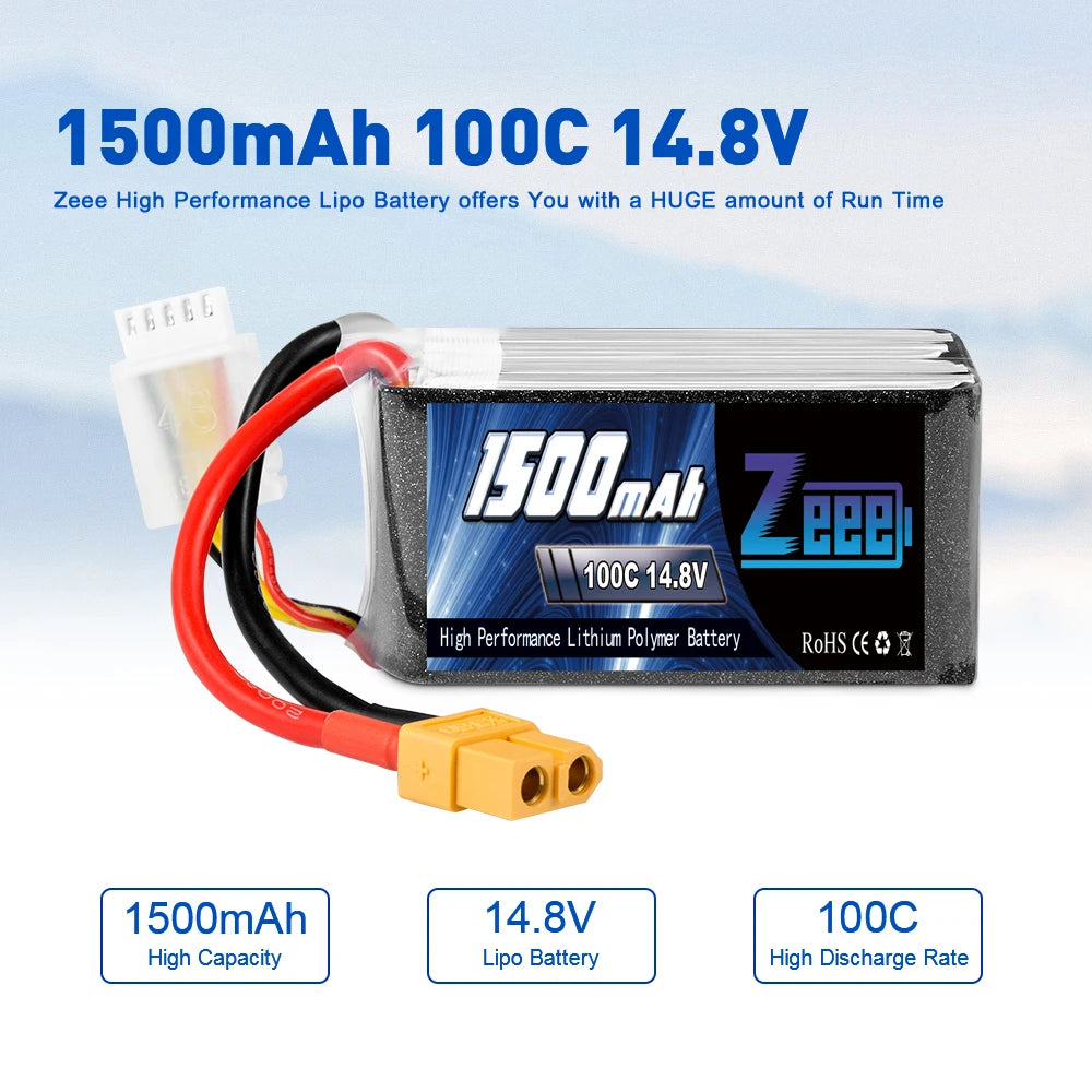 2units Zeee 4S 14.8V 1500mAh Battery - 100C Lipo Battery with XT60 Connector Softcase Lipo Battery for RC Car Truck Airplane FPV Drone Battery 18 2units Zeee 4S 14.8V 1500mAh Battery, 1500mAh 1OOC 14.8V Zeee High Performance Lipo Battery offers HUGE