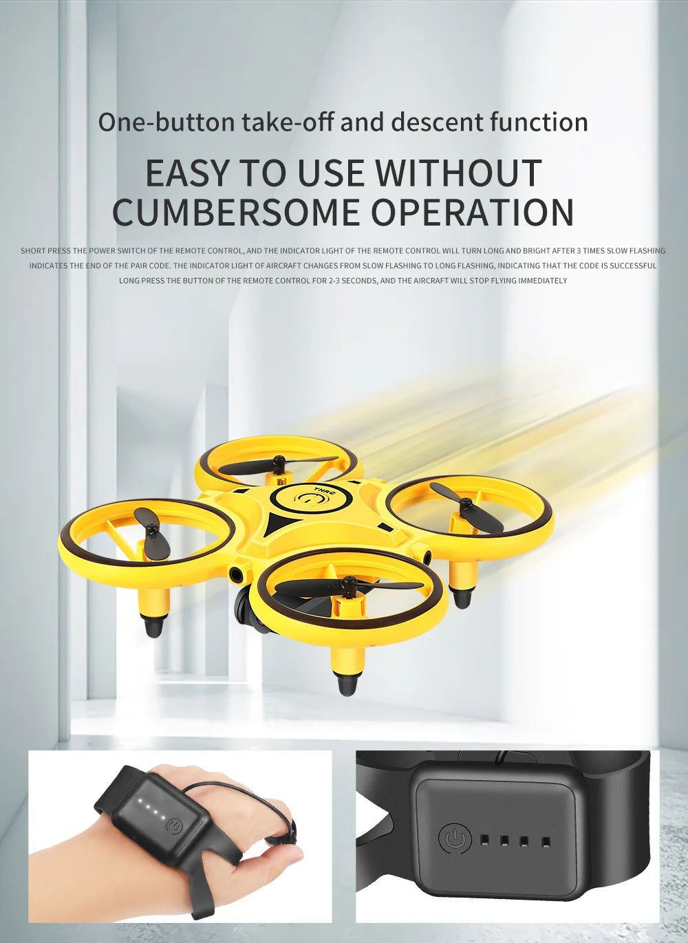 HGRC 2.4G Mini Watch RC Drone, one-button take-off and descent function EASY TO USE WITHOUT C