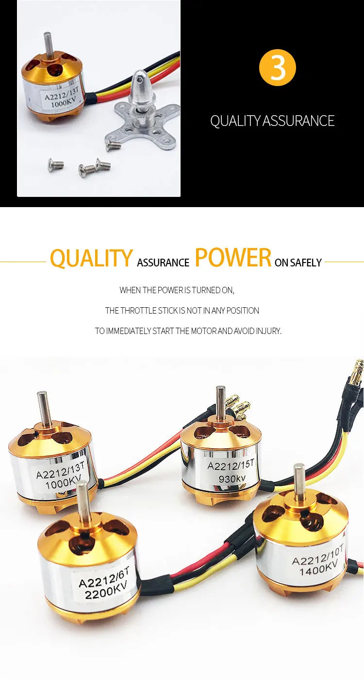 XXD A2212 930KV/1000KV/1400KV/2200KV/2700KV Brushless Motor for Quad rotor Multicopter and RC Aircraft 15 QUALITYASSURANCE POWER _ ON SAFELY WHEN THEPOWER