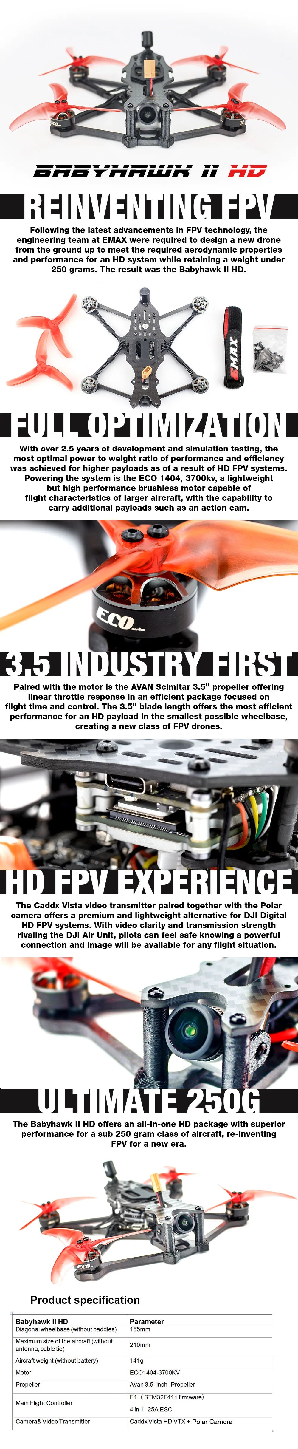 Emax Babyhawk 2 HD, the babyhawk II HD is an all-in-one FPV drone with superior performance