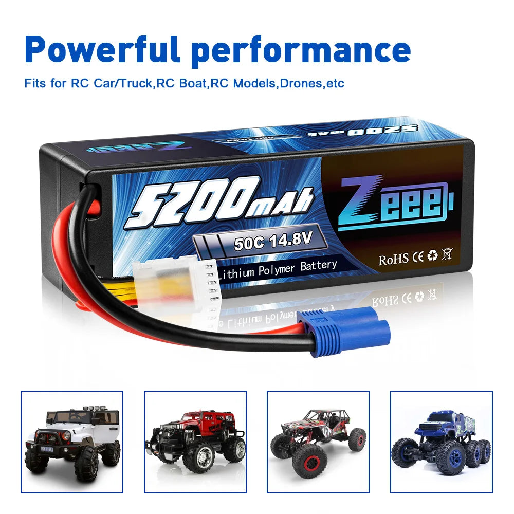 Zeee 4S 14.8V 5200mAh 50C Lipo Battery, Powerful performance Fits for RC CarITruck,RC Boat,RC Models
