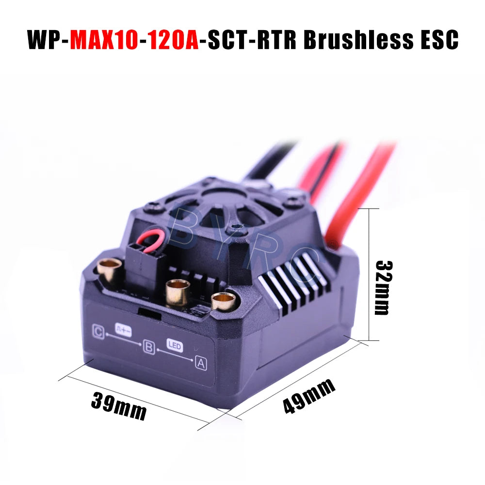 Waterproof brushless ESC for 10-120A applications, compact and rugged.