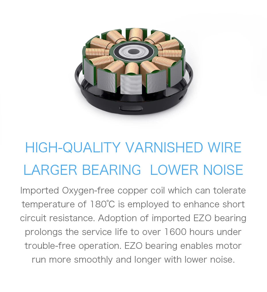 T-MOTOR, EZO bearing prolongs service life to over 1600 hours under trouble-free operation .