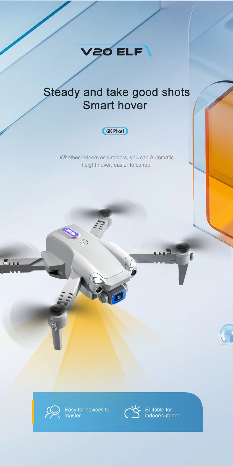 V20 Drone, Vzo ELF Steady and take good shots Smart hover 6K Pixel