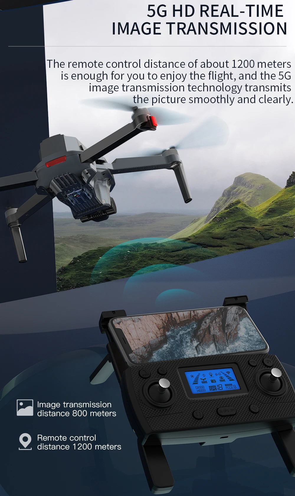 ZLL SG107 PRO Drone, the remote control distance of about 1200 meters is enough for you to
