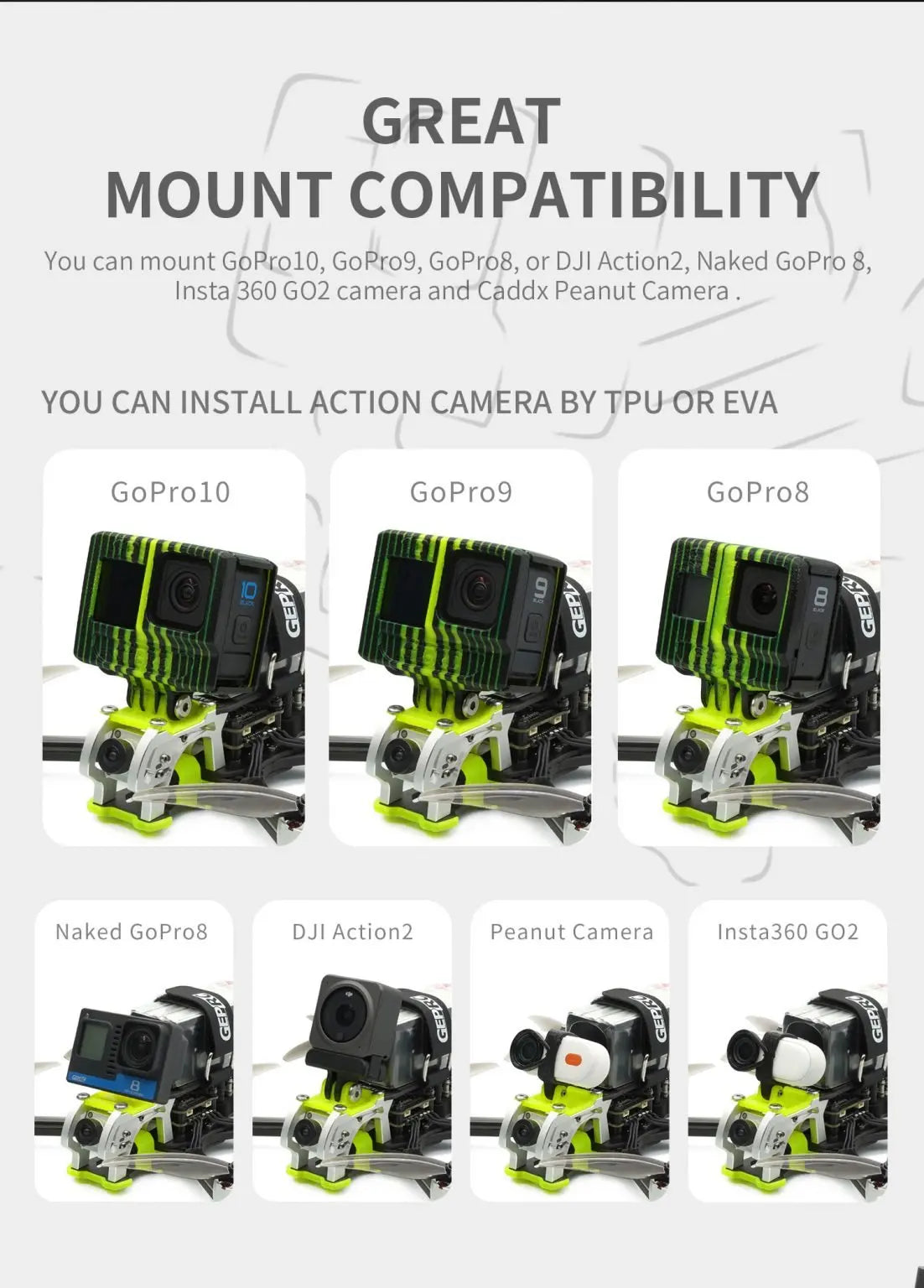 GEPRC MARK5 HD Vista Freestyle FPV, ACTION CAMERA BY TPU OR EVA GoProlo GoPro9