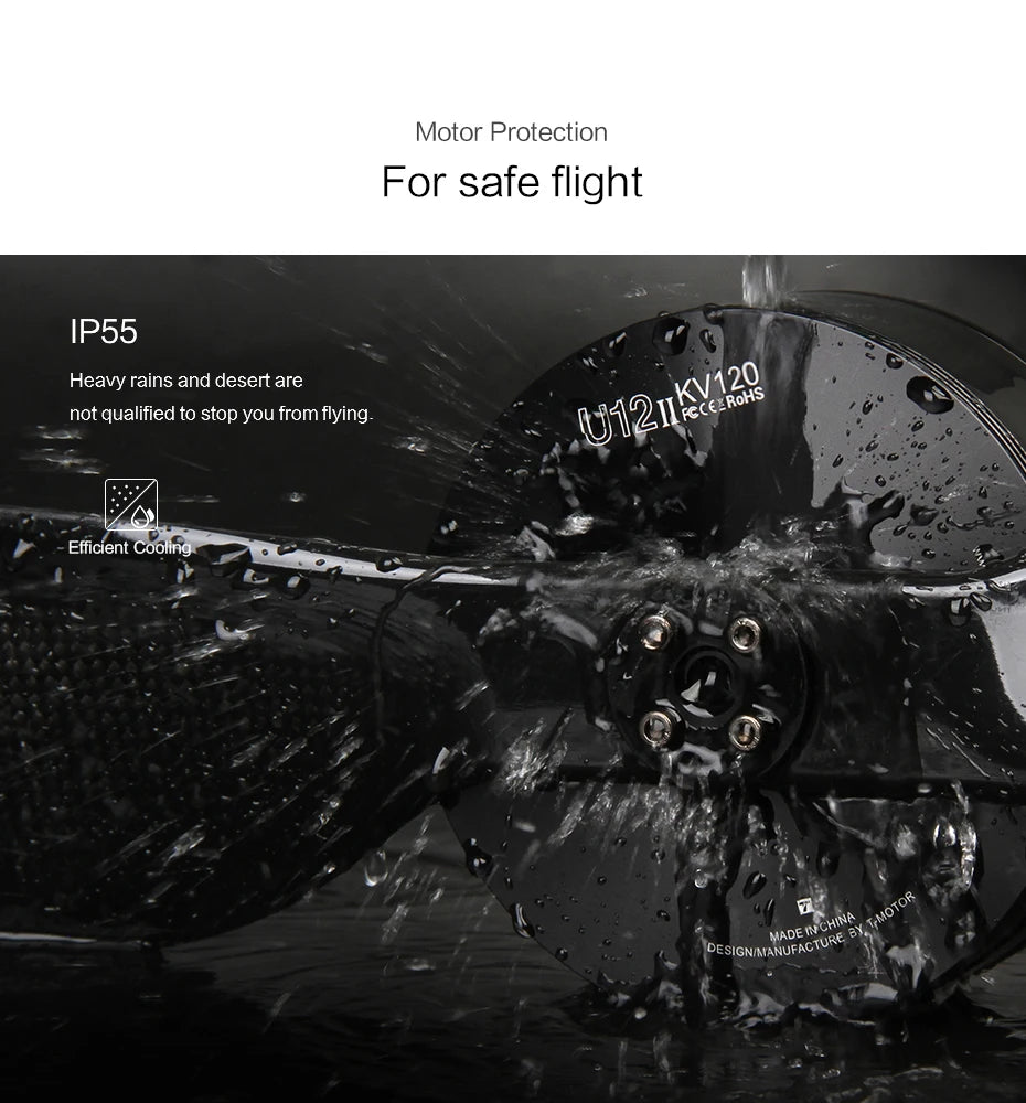T-motor U12 II KV60 KV120 Brushless Motor Max Thrust 20kg IP55 1500 Flights U Efficiency Type Outrunner Drone Motor 13 T-motor, Efficient Cooling DESIGNMANUFACTURE KV12O FeceeRo