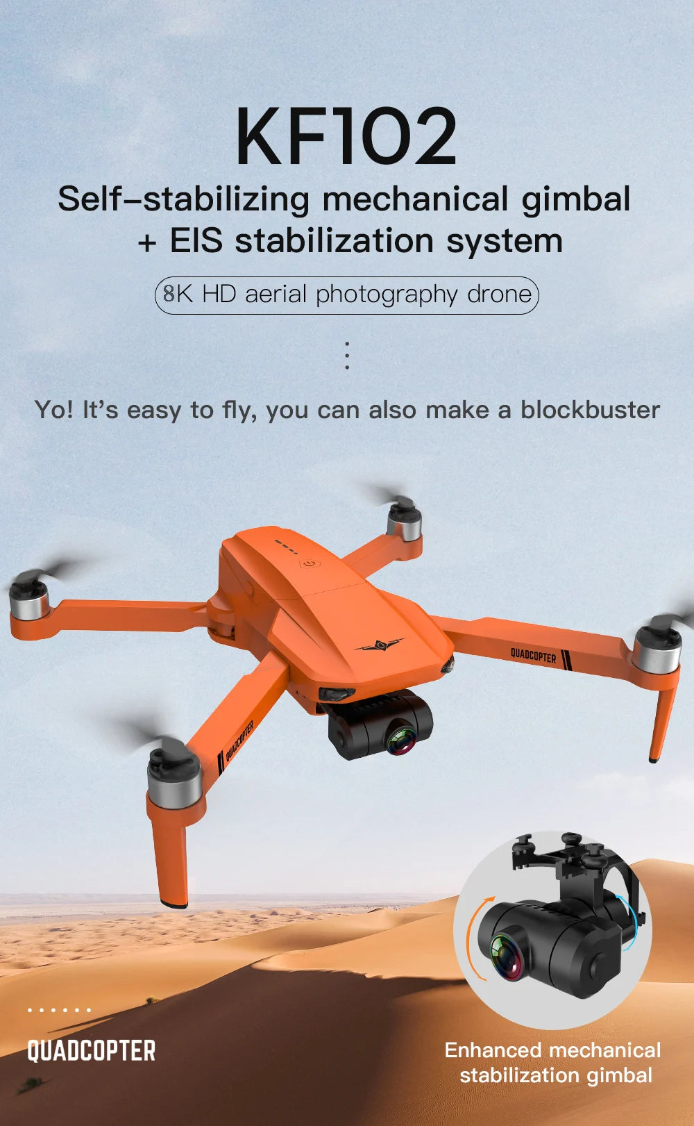 2023 New GPS Drone, KFIO2 Self-stabilizing mechanical gimbal E