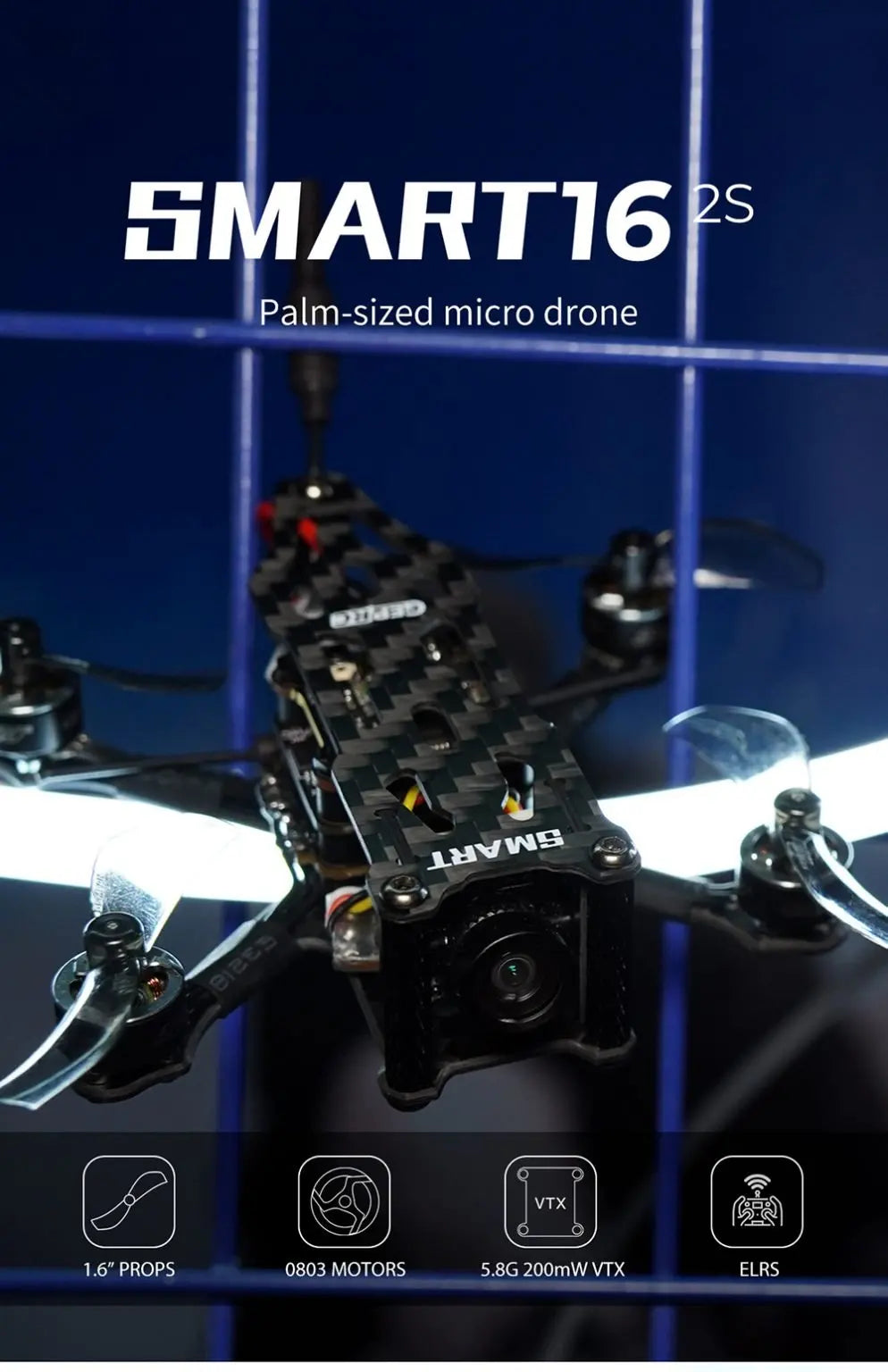 GEPRC SMART 16 Freestyle FPV Drone, PROPS 0803 MOTORS 5.8G 200mW VTX ELRS