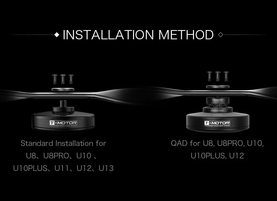 T-Motor profession CF prop G26*8.5 Prop, INSTALLATION METHOD TTT ITI MOTOR EMOTOR Standard
