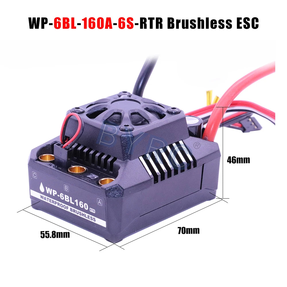 Waterproof brushless ESC speed controller for 1/10 to 1/5 scale RC cars.