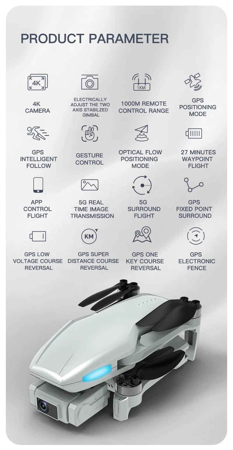 H851 GPS Drone - 4K HD Dual Camera Wifi Fpv 2-Axis RC Helicopter Height Hold Headless Mode Professional Foldable Quadcopter RC Toy Professional Camera Drone 20 H851 GPS Drone, PRODUCT PARAMETER 4K 1KM ELECTRICALLY GPS 4K