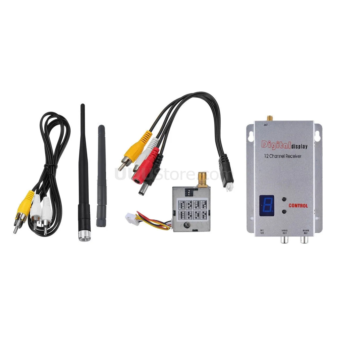 1.2G 200mW Transmitter - Wireless 8CH Audio Video FPV Transmitter With 12CH FPV Receiver Combo For RC FPV Racing Drone Models 15 1.2G 200mW Transmitter, Digilalldisulay 12 Chonnel Receiver tore CONTRO