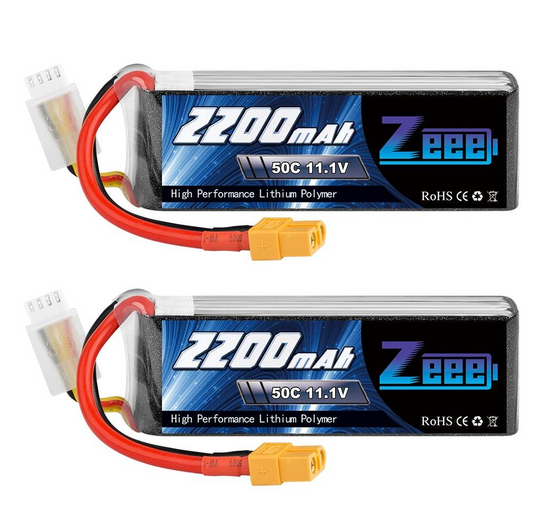 2 顆 Zeee 2200mAh 3S 無人機電池 - 11.1V 50C 鋰電池，附 XT60 插頭適用於遙控四軸飛行器 QAV250 無人機船飛機 FPV 電池