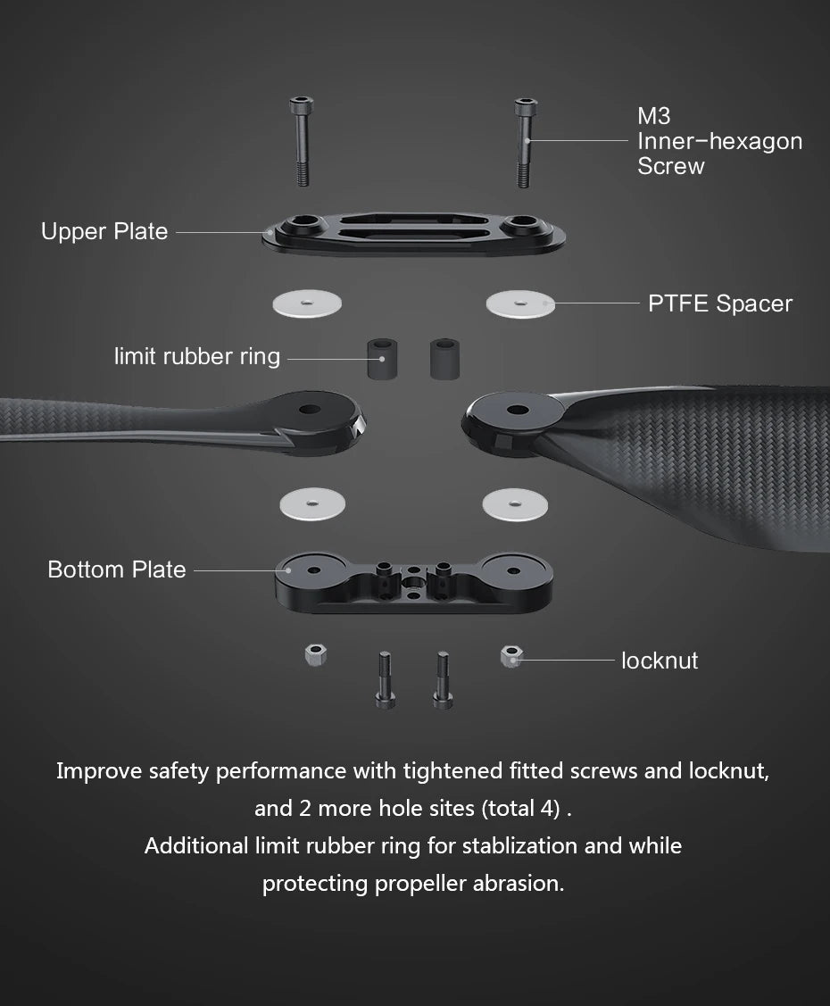 T-motor  FA22.2x7.2 Folding Propeller, M3 Inner-hexagon Screw Upper Plate PTFE Spacer limit rubber 