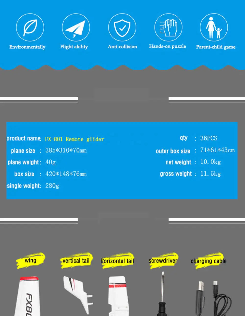 Beginner Electric Airplane, Environmentally Flight ability Anti-collision Hands-on puzzle Parent-child game product