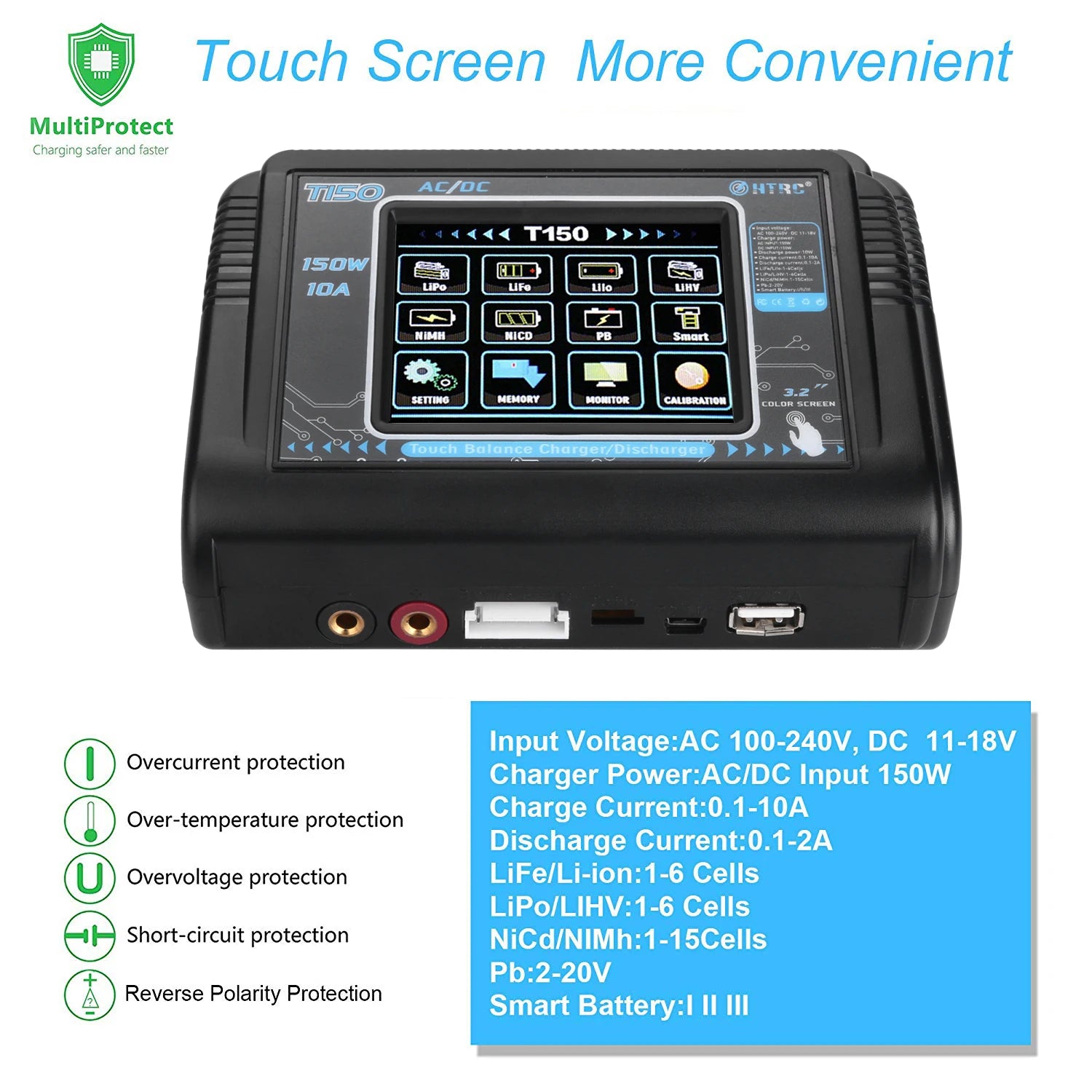 HTRC T240 Duo Lipo Charger - Battery Discharger Dual Channel AC 150W DC 240W Touch Screen RC Charger for Model Car Toy 39 HTRC T240 Duo Lipo Charger, Touch Screen More Convenient MultiProtect Charging safer and faster 7150 AcY