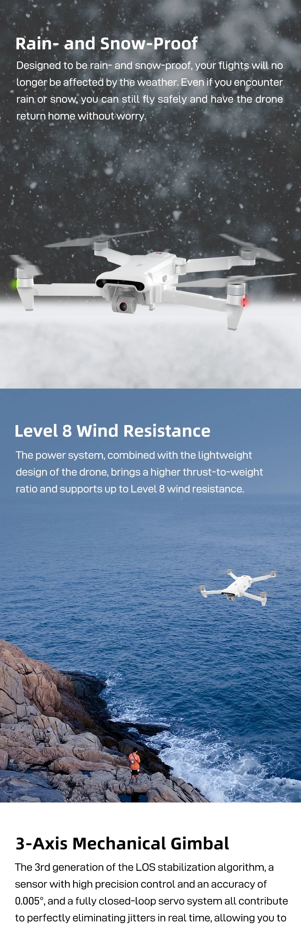 FIMI X8se 2022 V2 4K HD Camera Drone, designed to be rain- and snow-proof; your flights will no longer be affected by the