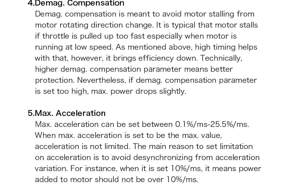 T-motor F3P BPP-4D 16A ESC, if demag: compensation parameter is set too high, max. power drops slightly .