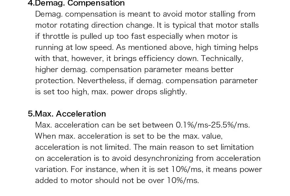 T-motor F3P BPP-4D 16A ESC. if demag: compensation parameter is set too high. max. power drops slightly .