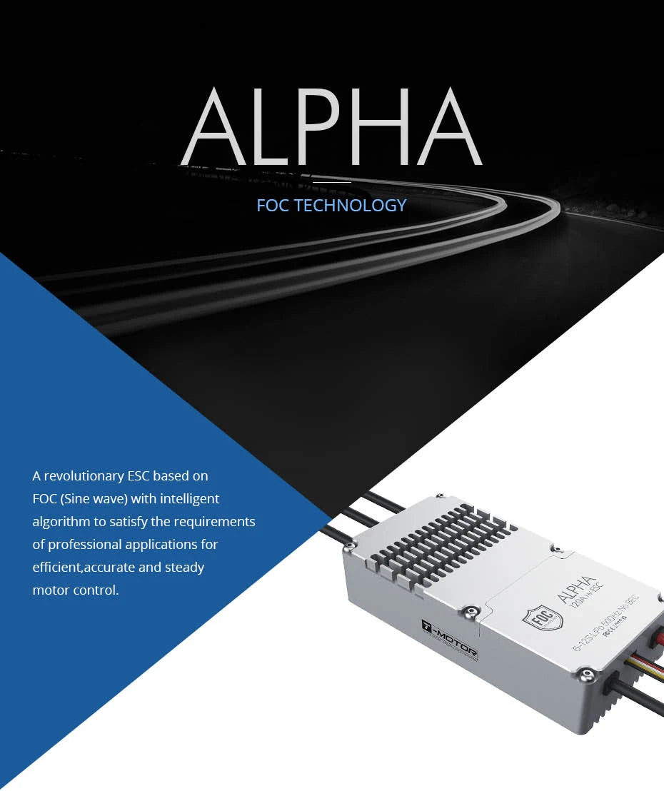 T-motor ALPHA 120A HV ESC, ALPHA FOC TECHNOLOGY A revolutionary ESC based on FOC