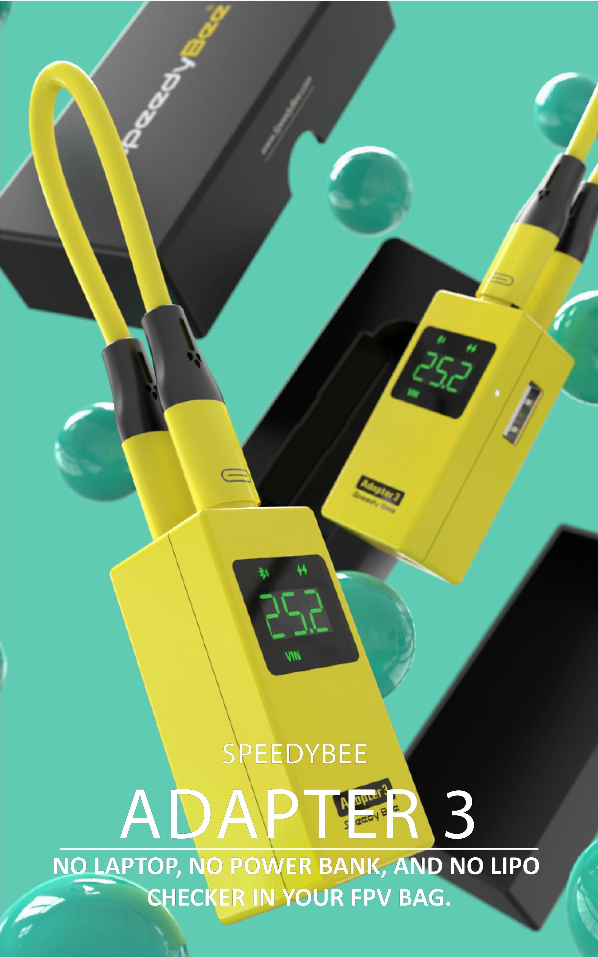 SpeedyBee Adapter, Adapter3 uses a BT2.0 battery to power it via the PH2.0