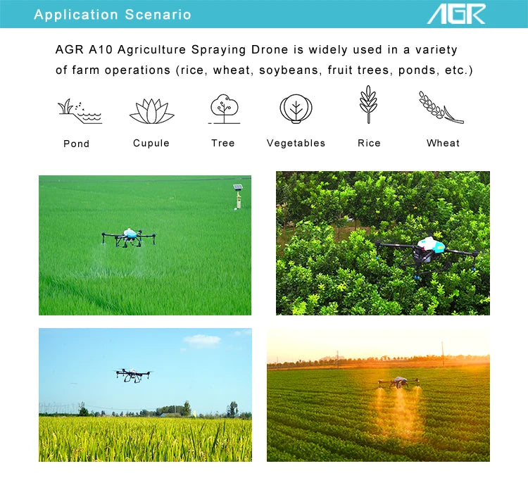 AGR A10 10L Agriculture Drone, AGR AGR A10 Agriculture Spraying Drone is widely used in variety of farm operations