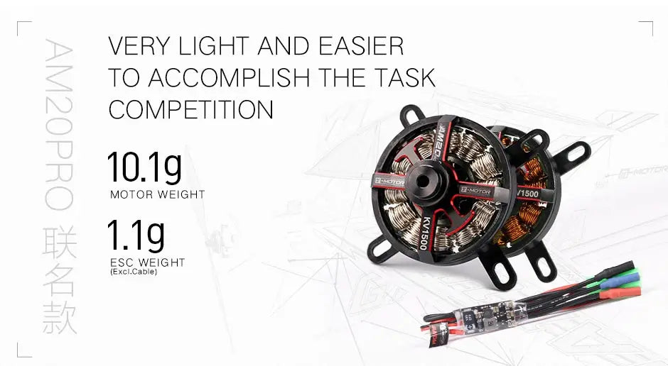 T-motor AM20 PRO Combo - AM20 Brushles Motor, AM06A ESC, T10x3.1 / FS10x3.1 Prop 9 T-motor, 10.1g MOTOR WEIGHT Itonr 1500 1.1g ESC