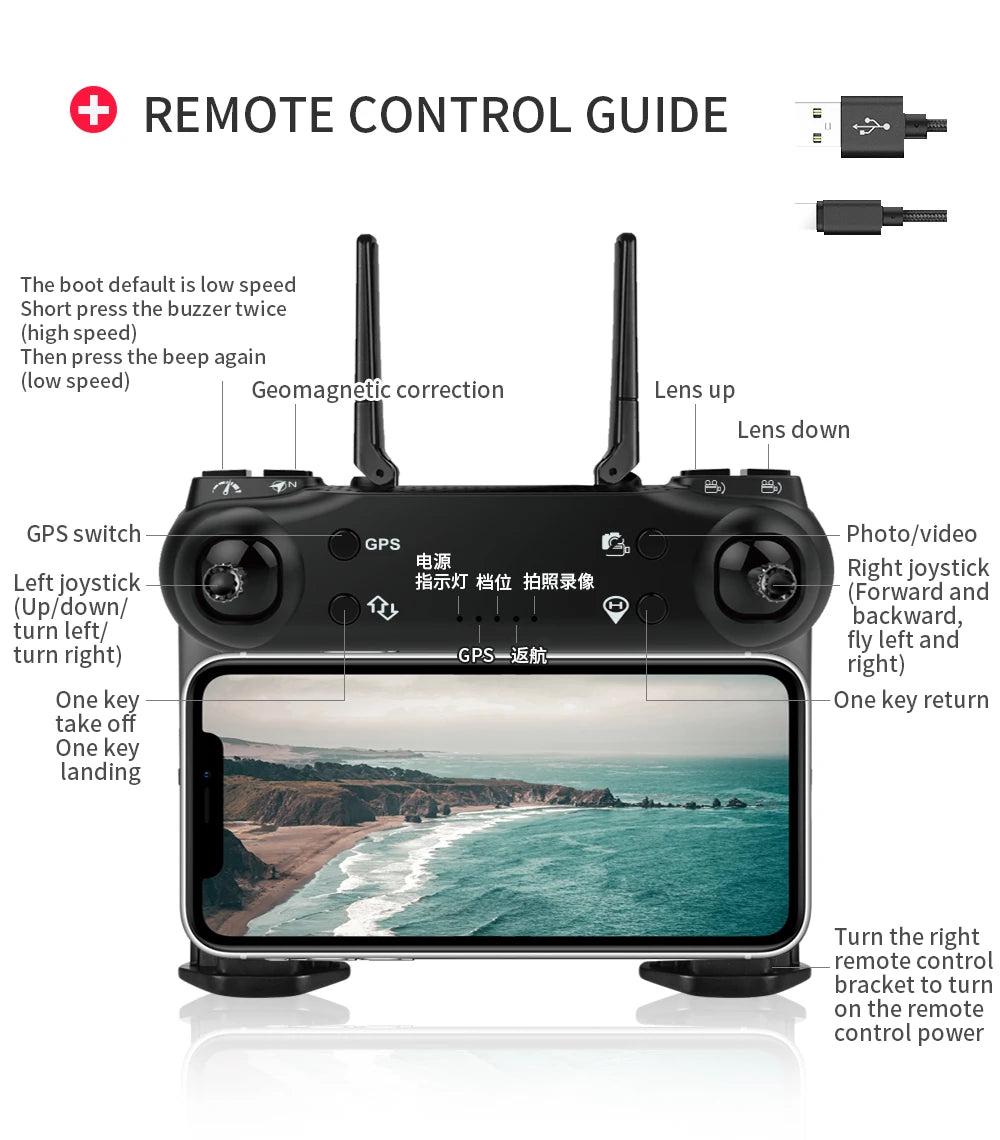 G108 Pro MAx Drone, REMOTE CONTROL GUIDE The boot default is low speed Short press the buzzer