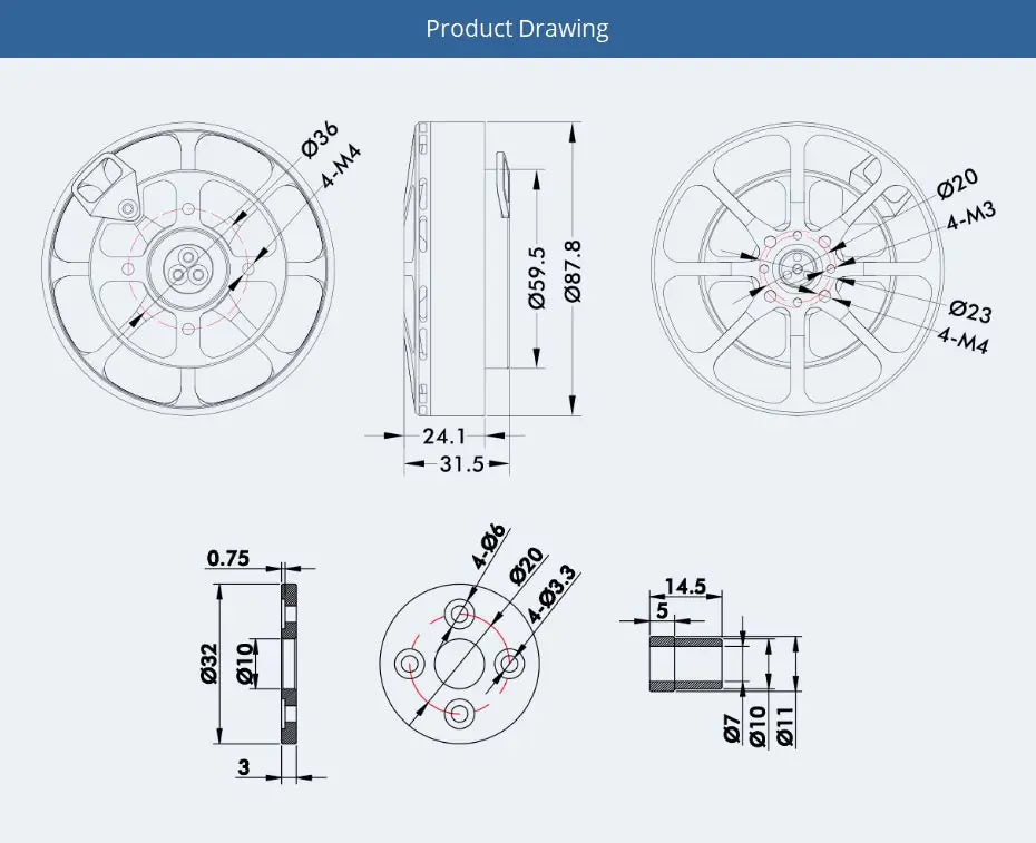 T-motor MN8014 KV100 12S Brushless Motor - Max Thrust 13.9KG Antigravity 8014 Outrunner Motor For Multirotor RC Drone VTOL 13 T-motor MN8014 KV100 12S Brushless Motor SPECIFIC