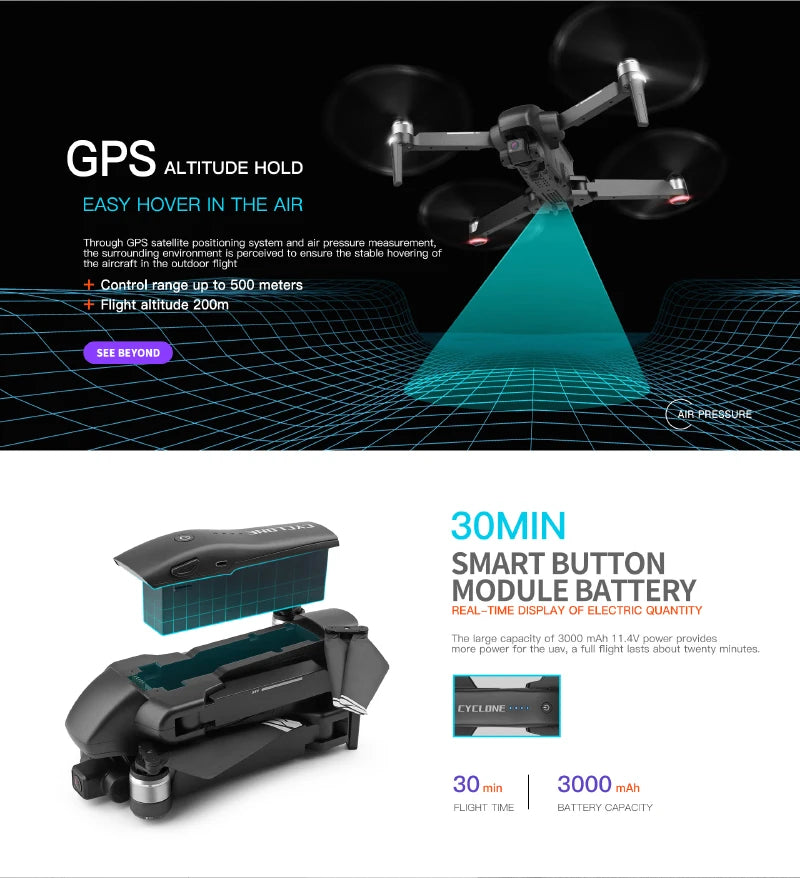 XK Q868 Drone, GPS ALTITUDE HOVER IN THE AIR Through GPS satellite positioning sys