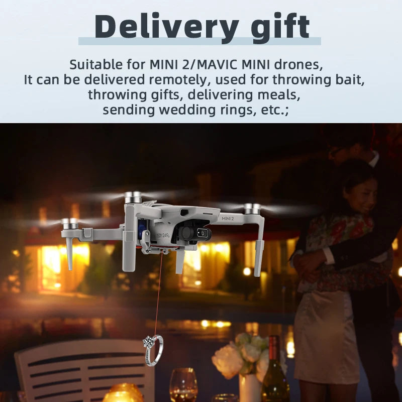 Drone Airdrop for DJI Mavic Mini 2/Mini 1/SE/MINI 3 PRO Air Drop System Thrower Fishing Bait Wedding Ring Gift Throw Deliver 12 Delivery Suitable for MINI 2/MAVIC MINI drones, It can be delivered remotely