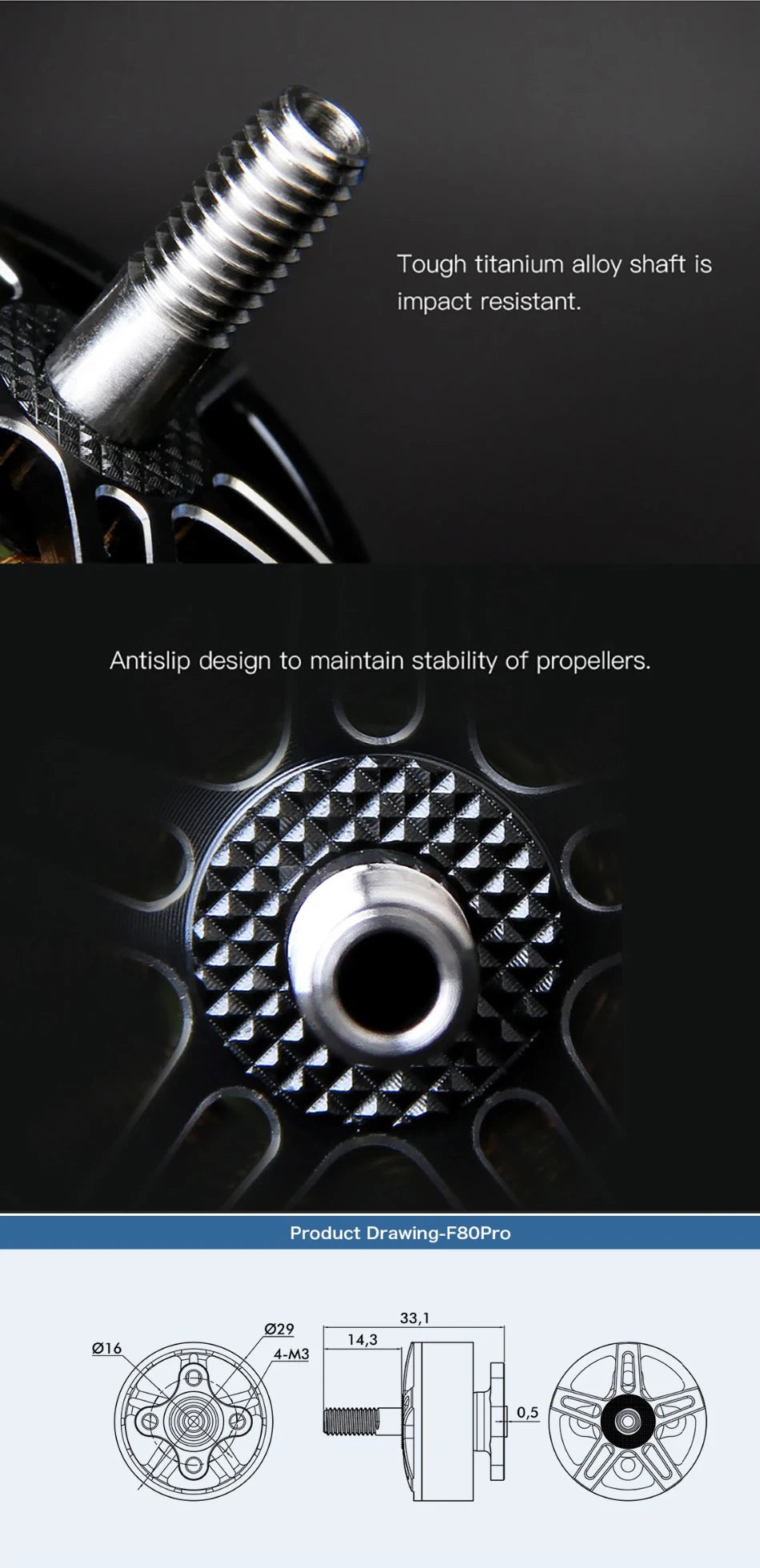 1/2/4PCS T-MOTOR, Tough titanium alloy shaft is impact resistant: Antislip design to maintain stability of propeller