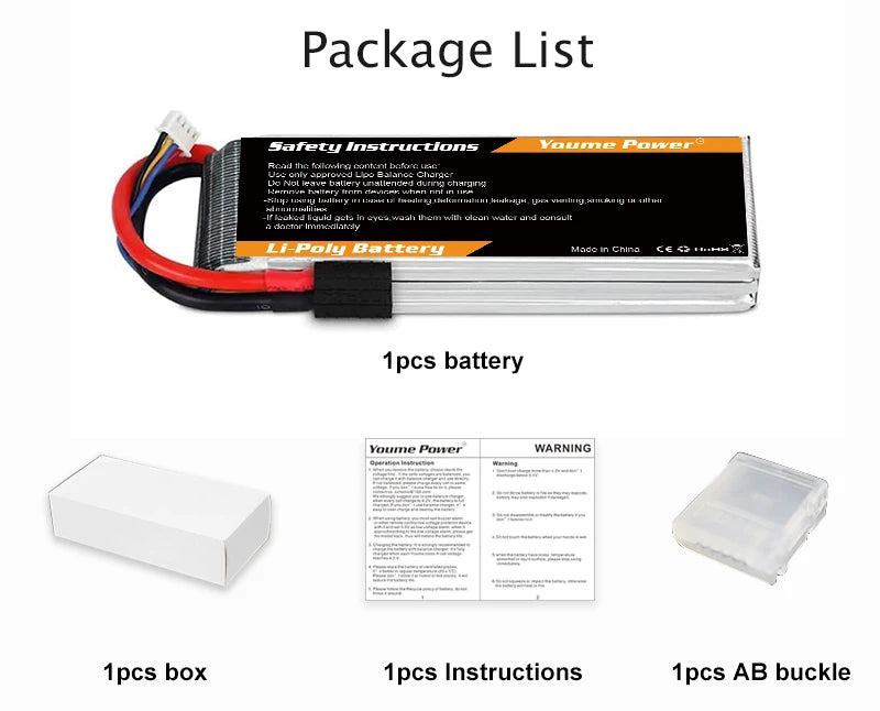 Youme 2S 3S 4S 6S RC Lipo Battery, Ipcs battery HAA' Pu WARNING AB buckles are not included