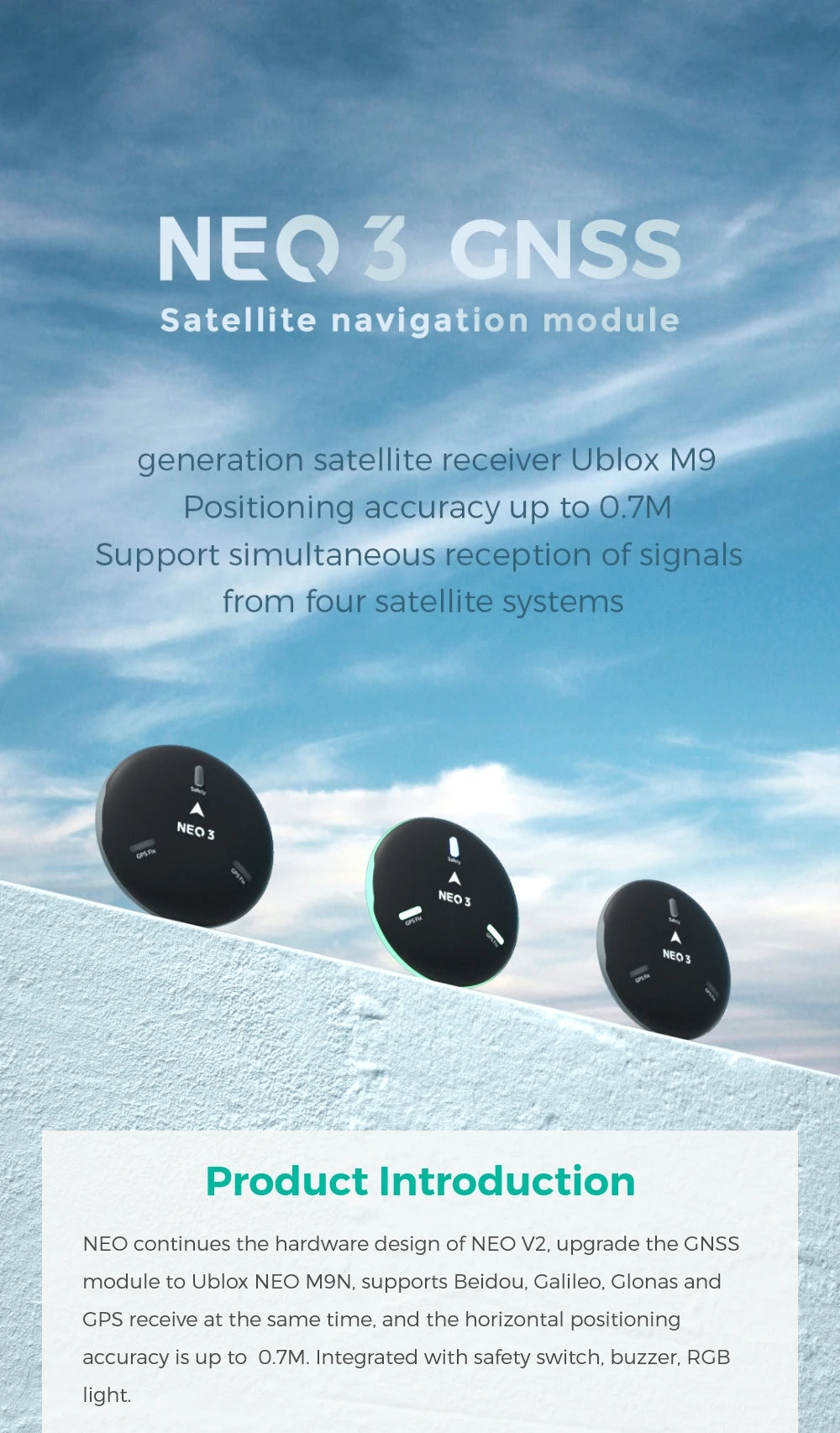 CUAV New NEO 3 U-blox M9N GPS, NEO continues the hardware design of NEO VZ, upgrade the GNSS module to