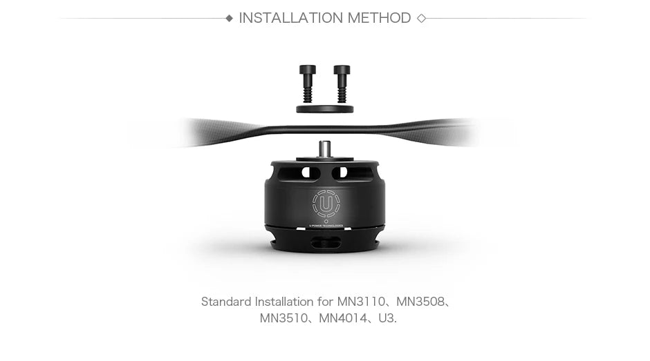 T-Motor P12*4 Prop, INSTALLATION METHOD Standard Installation for MN3110 MN3508, M