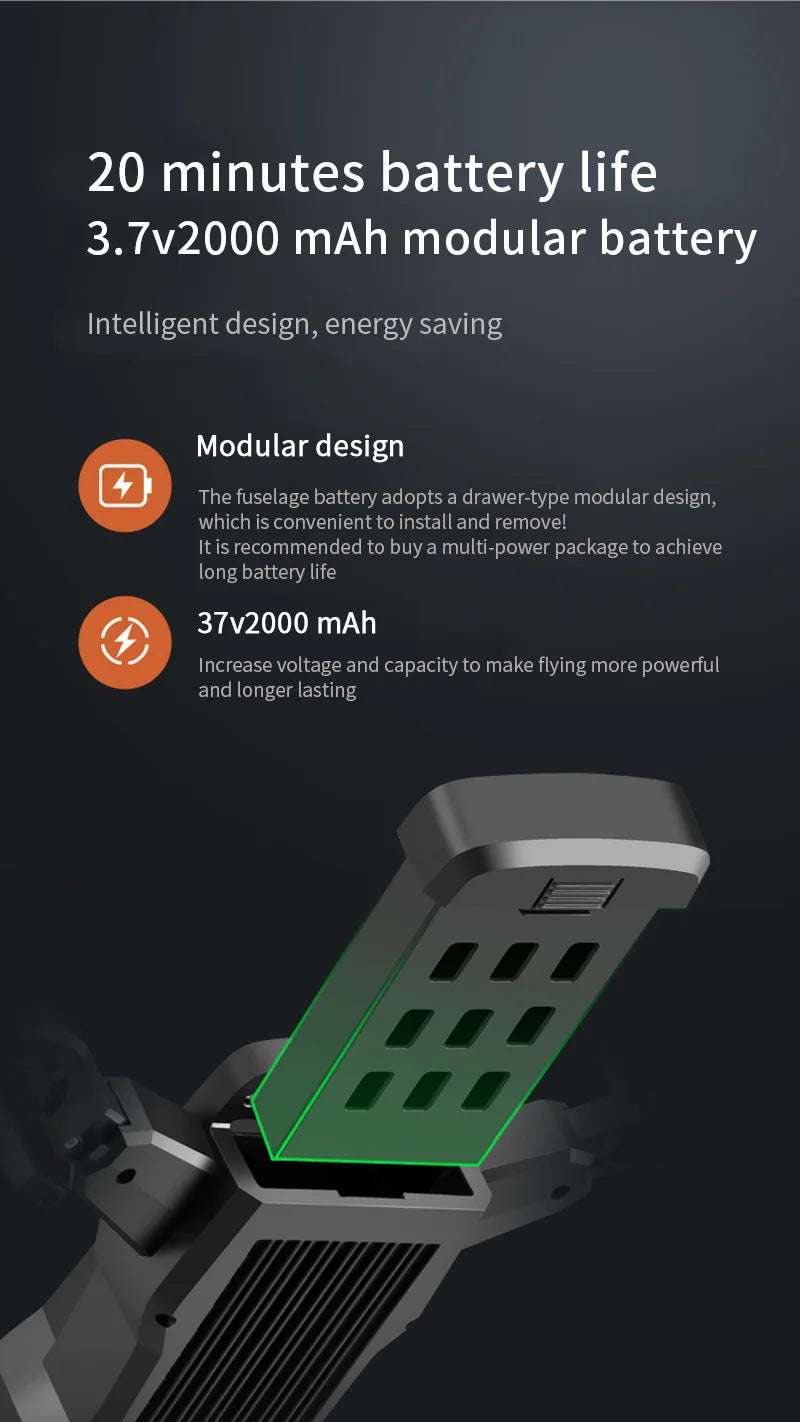 S60 Drone - Professional quadcopter Drone with 4k camera 14 S60 Drone, fuselage battery adopts a drawer-type modular design .